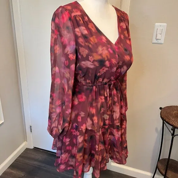 NWT BB Dakota by Steve Madden Burgundy Floral Kara Mini Dress, Size Small - Picture 7 of 16